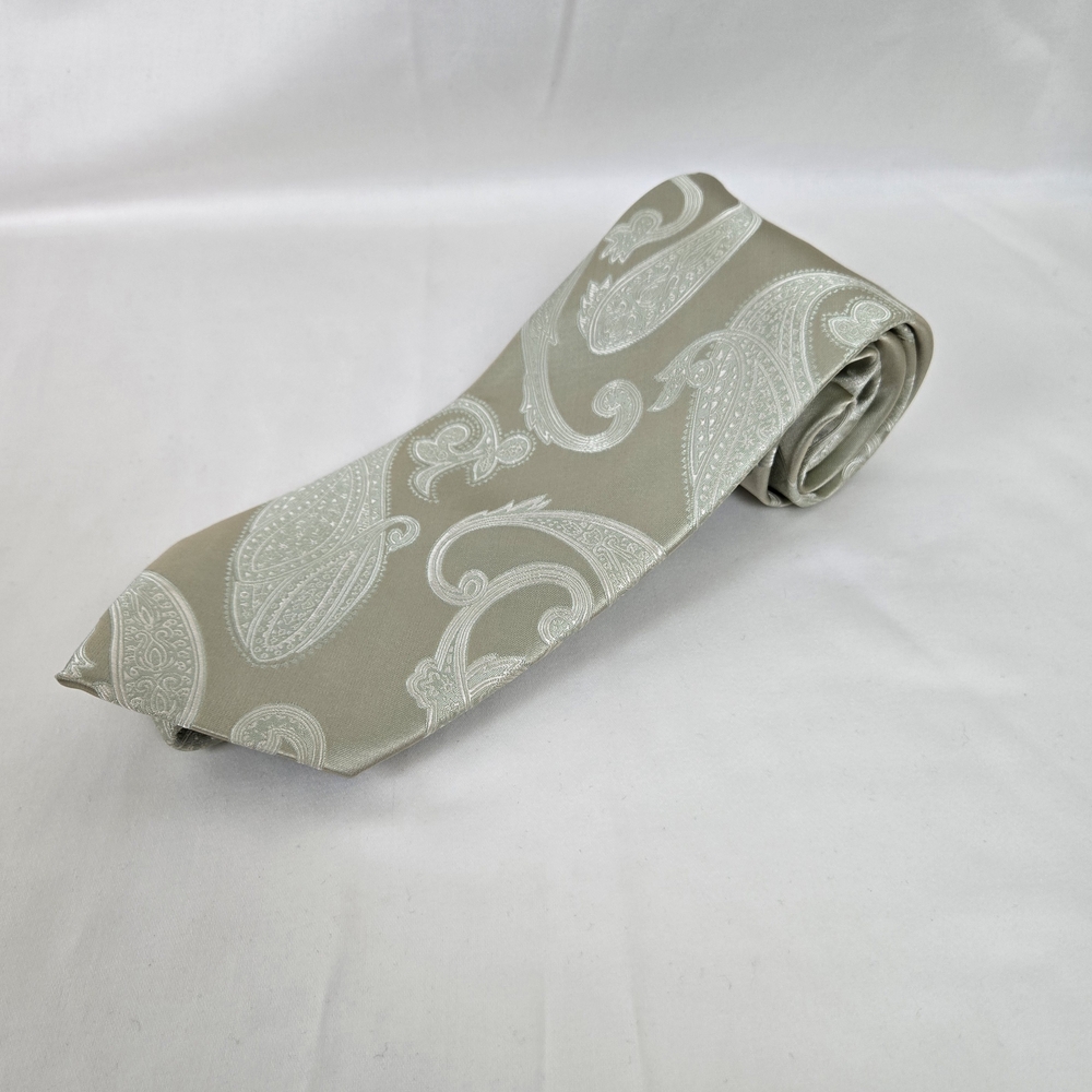 Sean John Fine Tailoring Vintage Sage Paisley Print Handmade 100% Silk Y2K Tie